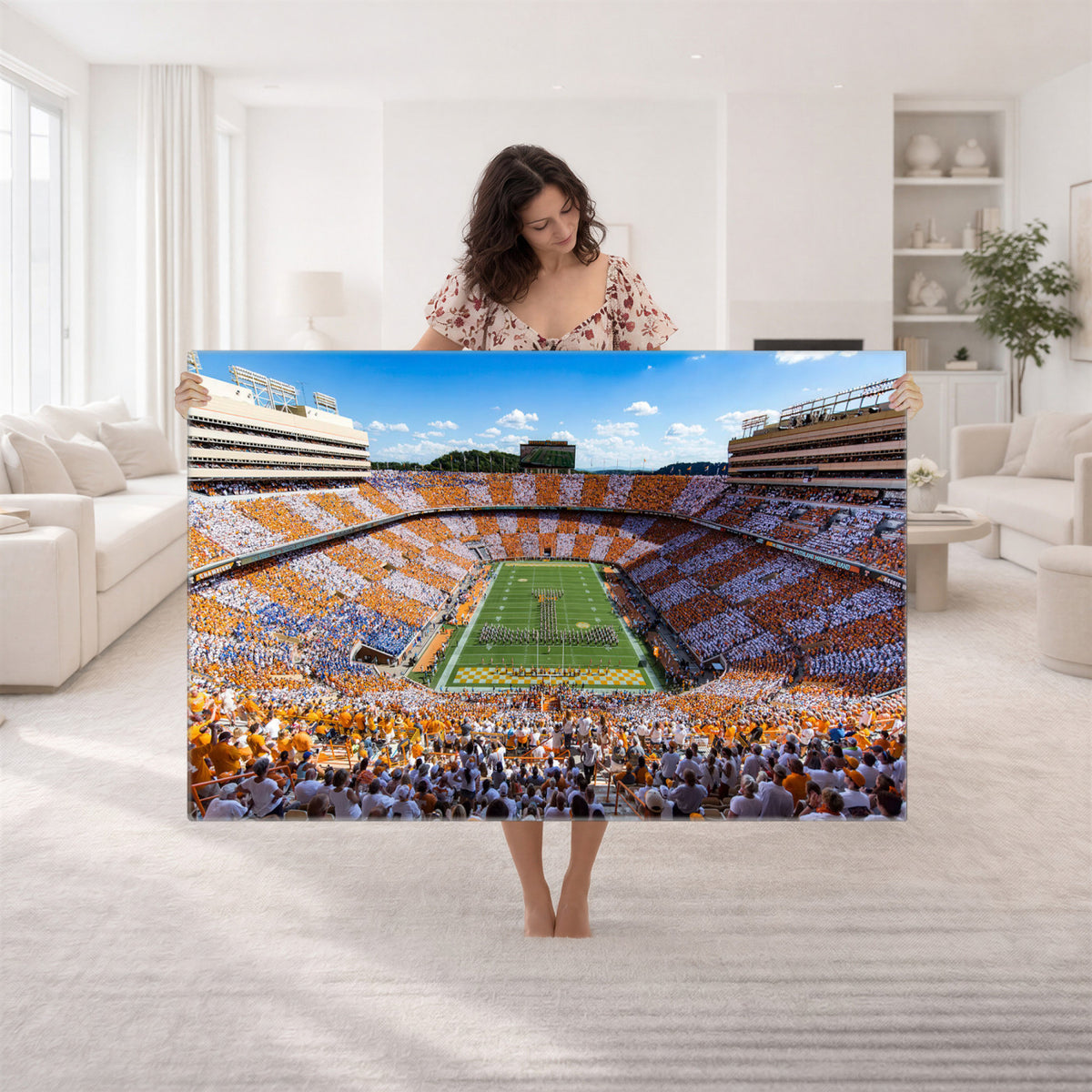 77097951-MGV-CV-36X24 - Tennessee Neyland Stadium Wall Art – Checkerboard Game Day Panoramic Canvas Print, College Football Decor for Home, Office, or Man Cave