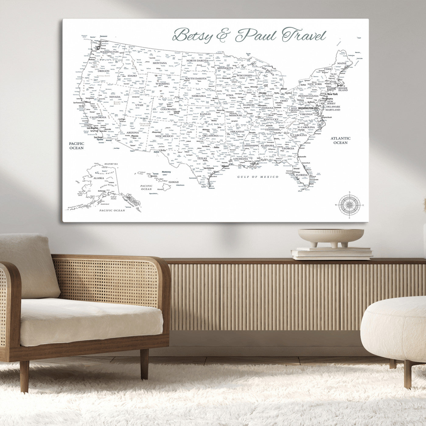 MGV-CV-36X24 - Personalized USA Map Wall Art Canvas Print – Custom Push Pin Travel American Map for Couples, Families, or Office Décor