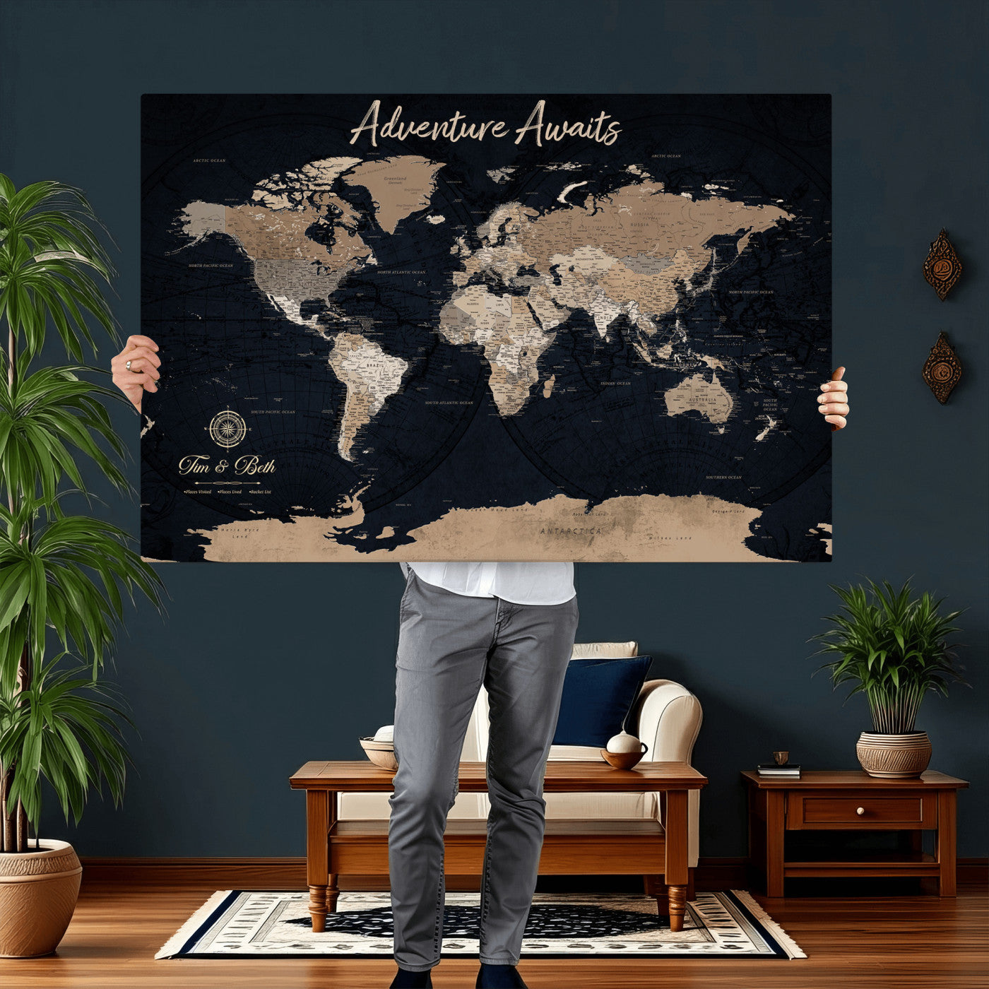 26996346-MGV-CV-36X24 - Personalized Push Pin World Map Wall Art Canvas Print with Pins – Customize  Travel Tracker Map for Home and Office Décor