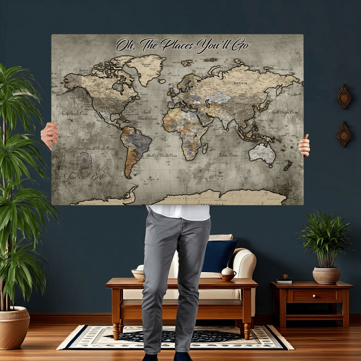 64506765-MGV-CV-36X24 - Personalize Push Pin World Map Wall Art Canvas Print with Pins – Customize  Travel Tracker Map for Home and Office Décor