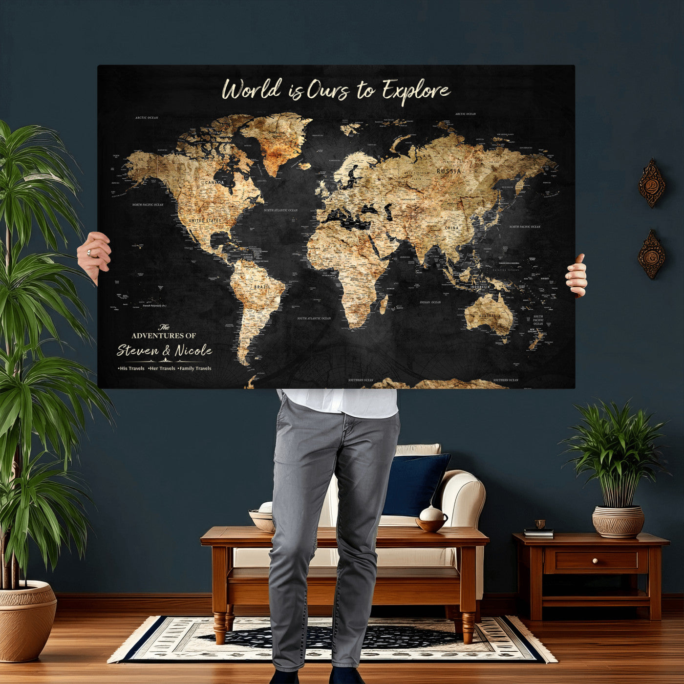 64106311-MGV-CV-36X24 - Personalized Push Pin World Map Wall Art Canvas Print with Pins – Customize  Travel Tracker Map for Home and Office Décor