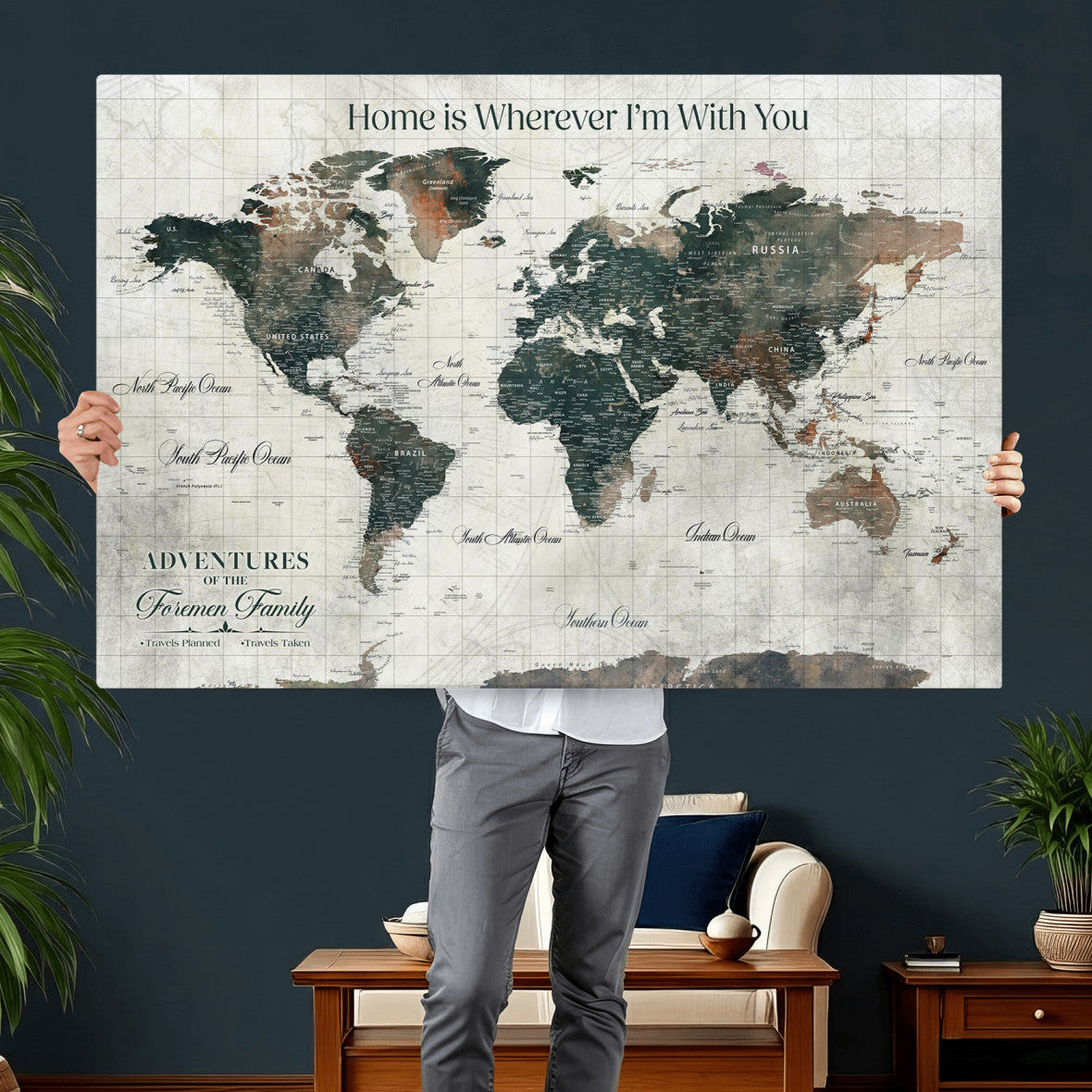 81931818-MGV-CV-36X24 - Personalized Push Pin World Map Wall Art Canvas Print with Pins – Customize  Travel Tracker Map for Home and Office Décor
