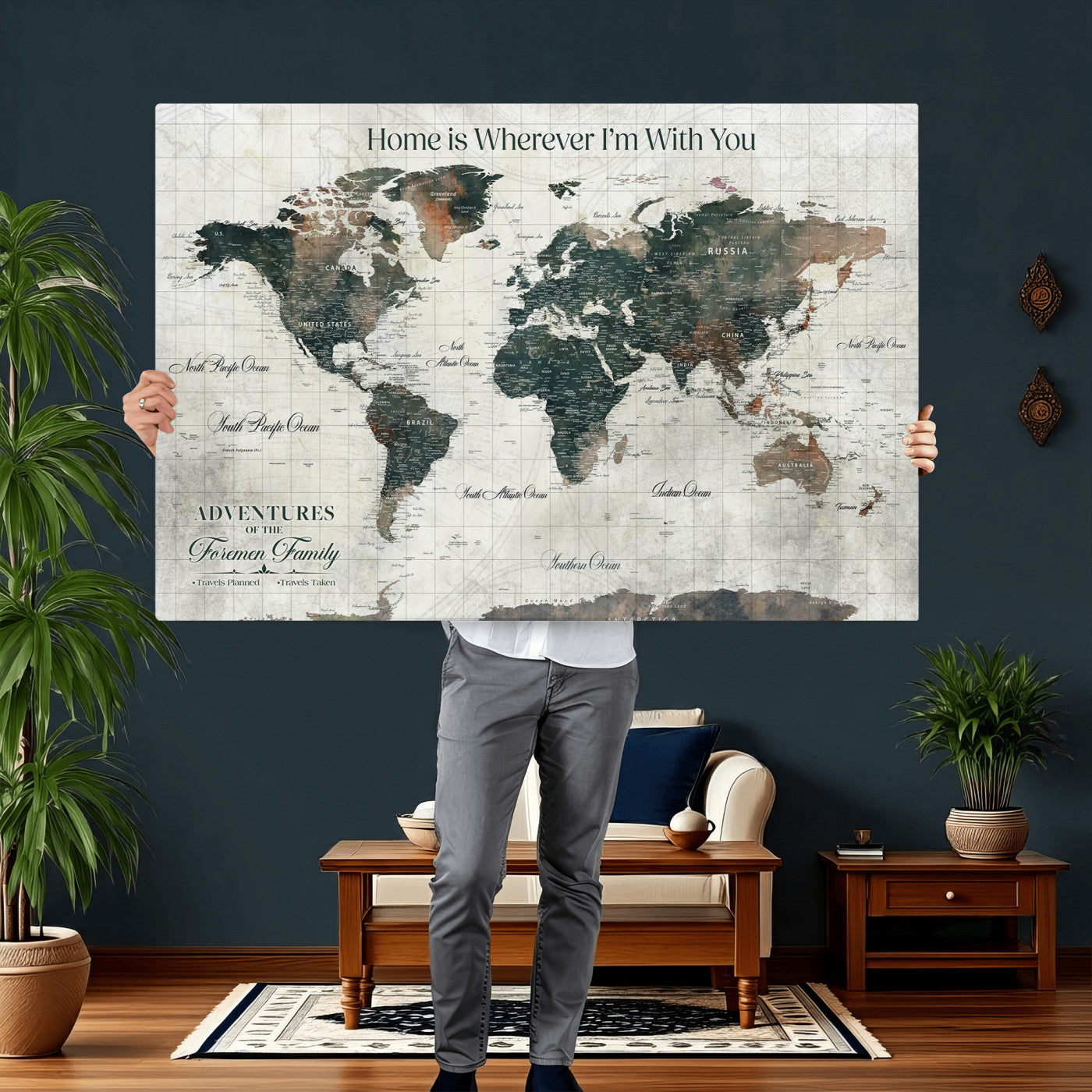 81931818-MGV-CV-36X24 - Personalized Push Pin World Map Wall Art Canvas Print with Pins – Customize  Travel Tracker Map for Home and Office Décor