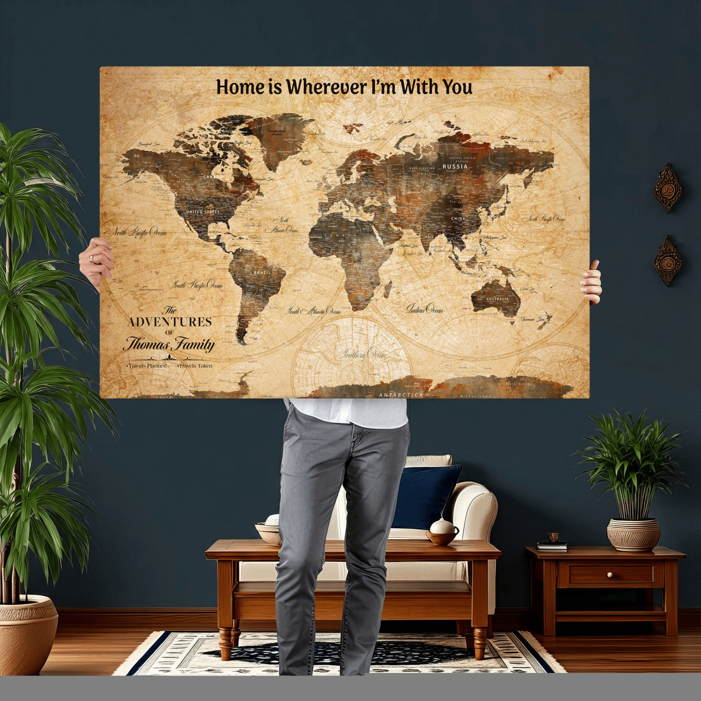 61703173-MGV-CV-36X24 - Personalized Push Pin World Map Wall Art Canvas Print with Pins – Customize  Travel Tracker Map for Home and Office Décor