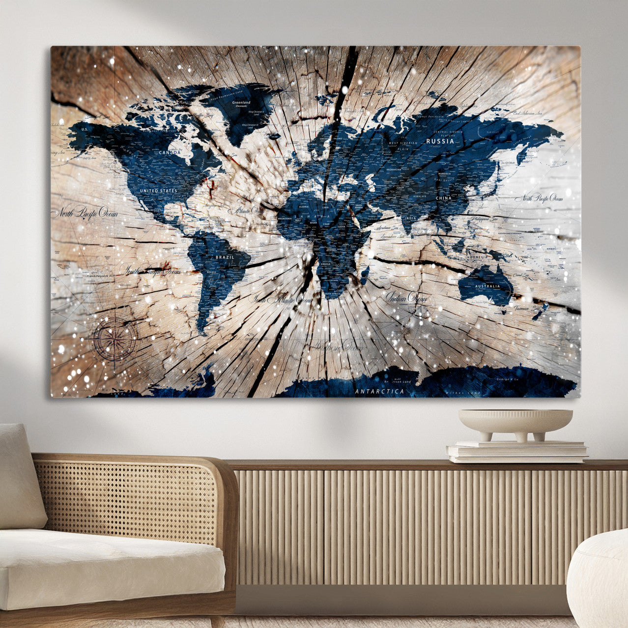 99001695-MGV-CV-36X24 - World Map Wall Art Canvas Print, Modern Decorative Framed Map Artwork Prints for Living Room, Office, Bedroom Wall Decor