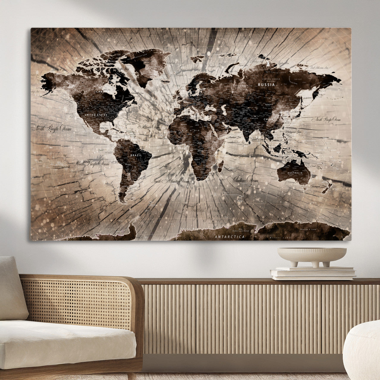 35326624-MGV-CV-36X24 - World Map Wall Art Canvas Print, Modern Decorative Framed Map Artwork Prints for Living Room, Office, Bedroom Wall Decor