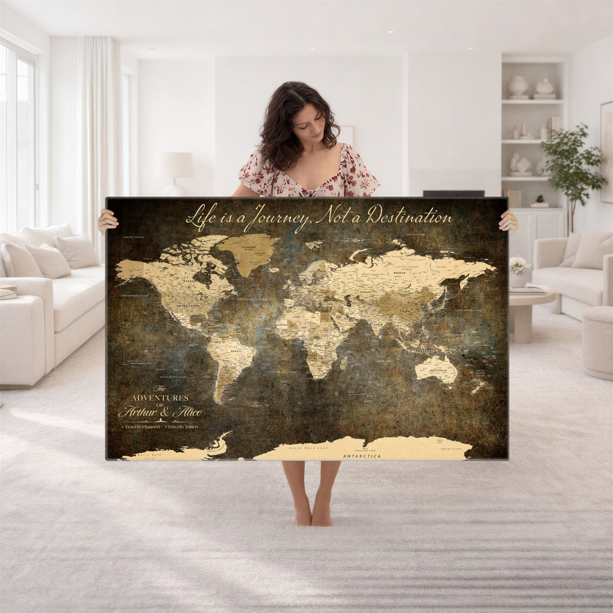 75877068-MGV-CV-36X24 - Custom Push Pin Travel Map Canvas Print, Couples Countries Visited Map, Bedroom and Study Decor