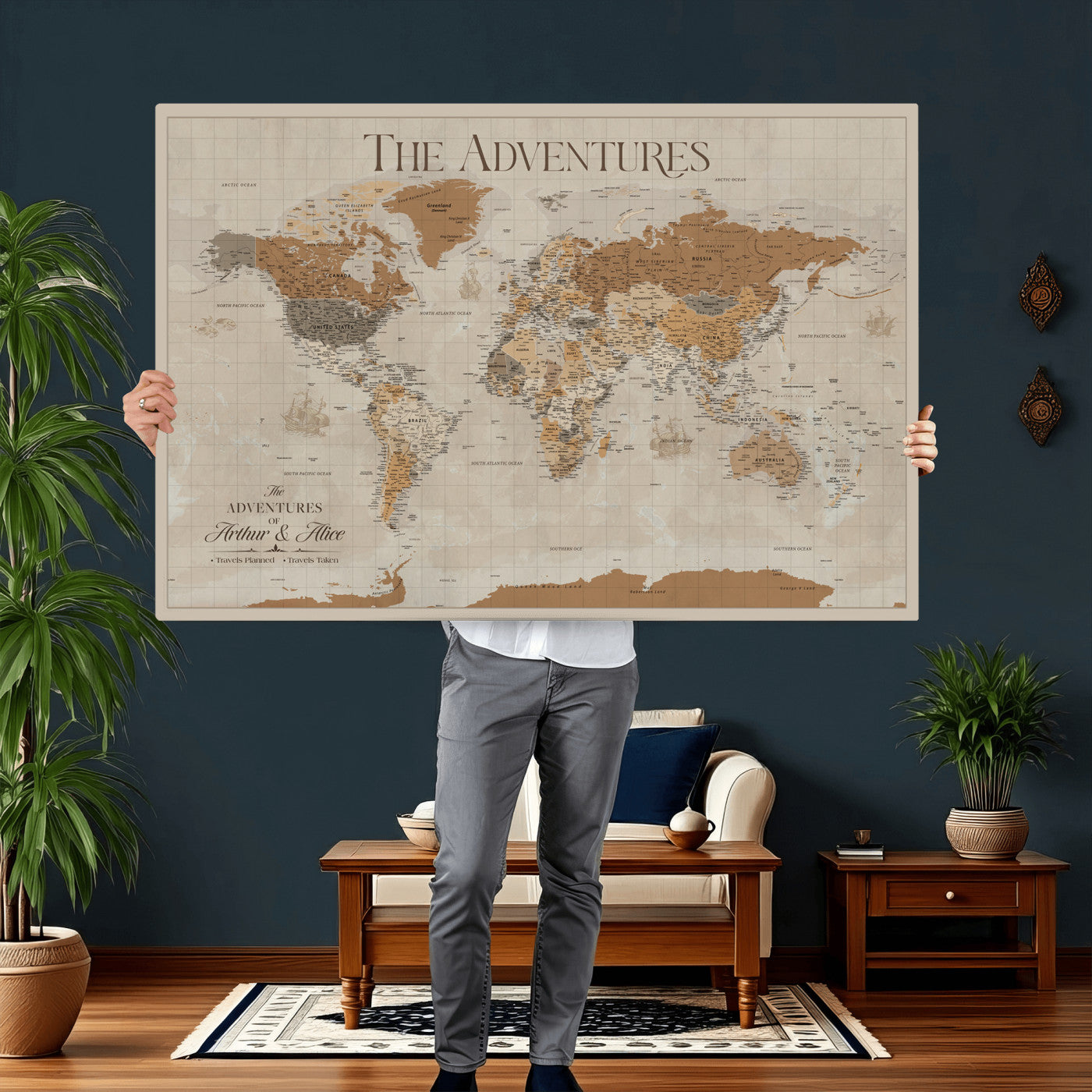 57738274-MGV-CV-36X24 - Custom Push Pin World Map Wall Art Canvas Print – Personalized Travel Tracker - NEWMAP-10