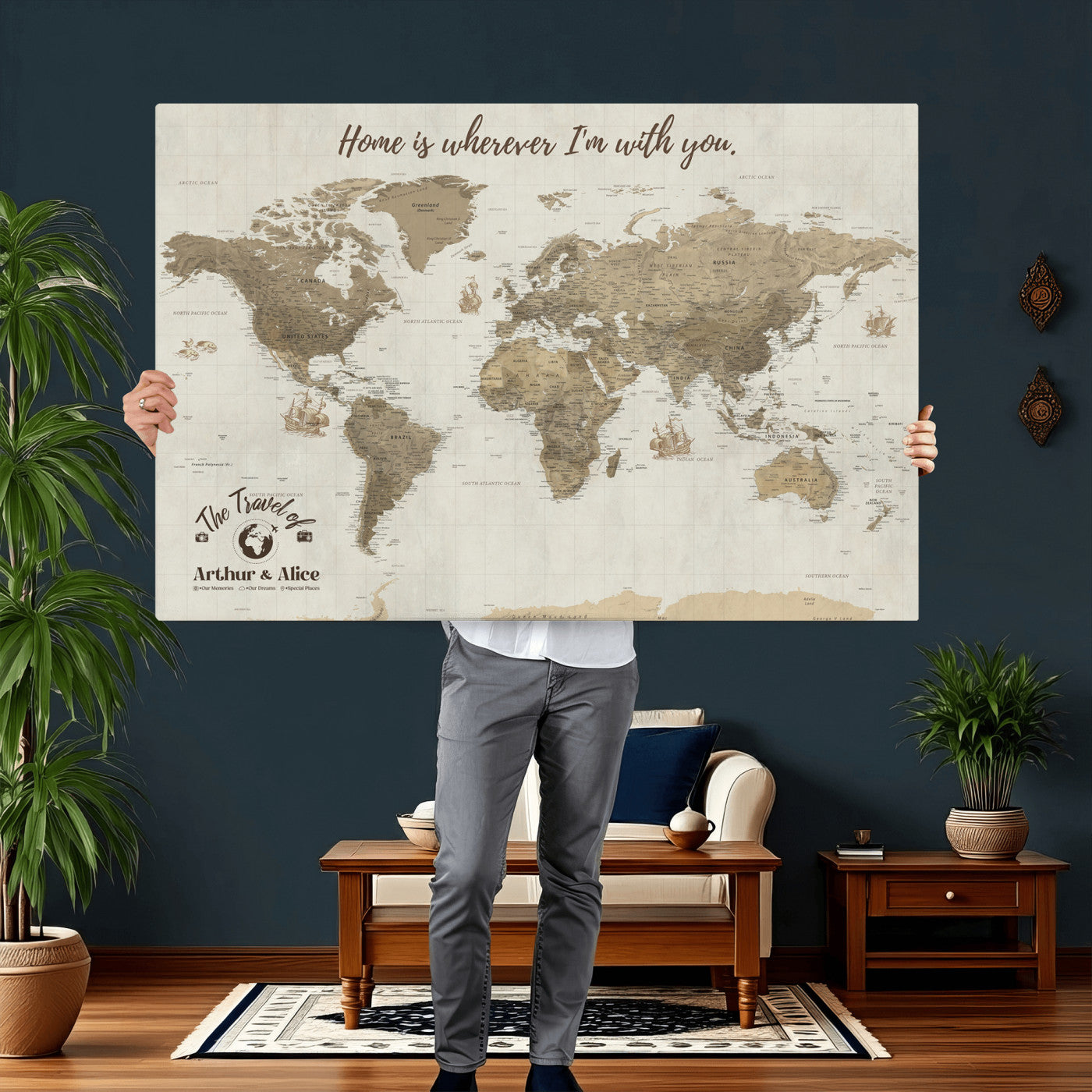 61351027-MGV-CV-36X24 - Custom Push Pin World Map Wall Art Canvas Print – Personalized Travel Tracker with Pins - NEWMAP-11