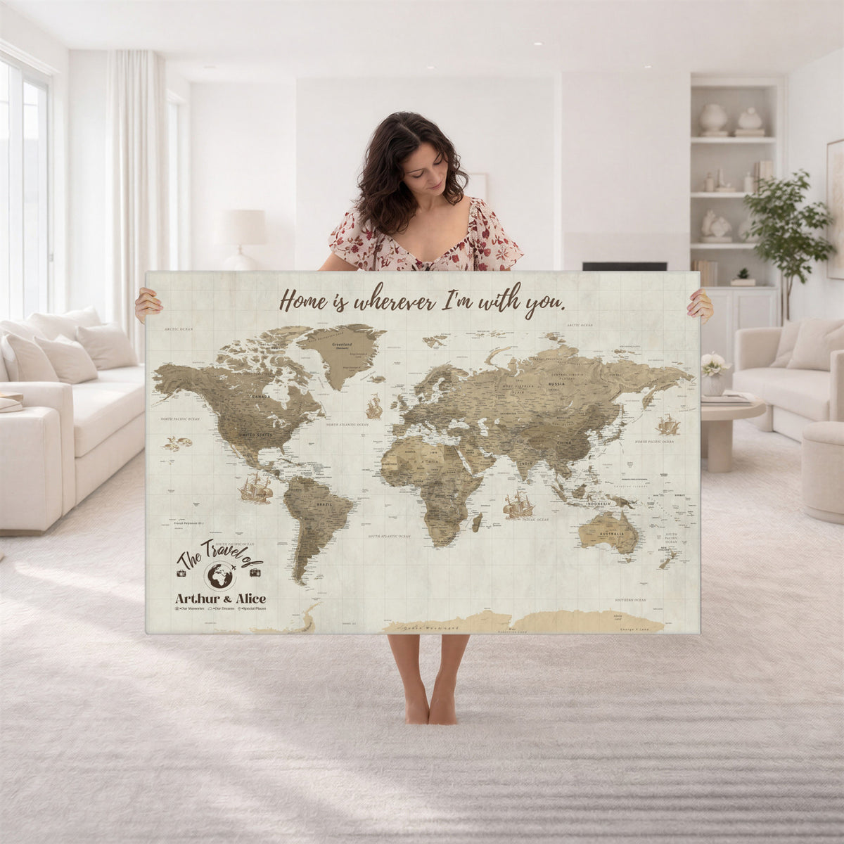 61351027-MGV-CV-36X24 - Custom Push Pin World Map Wall Art Canvas Print | Personalized Travel Tracker with Pins - NEWMAP-11