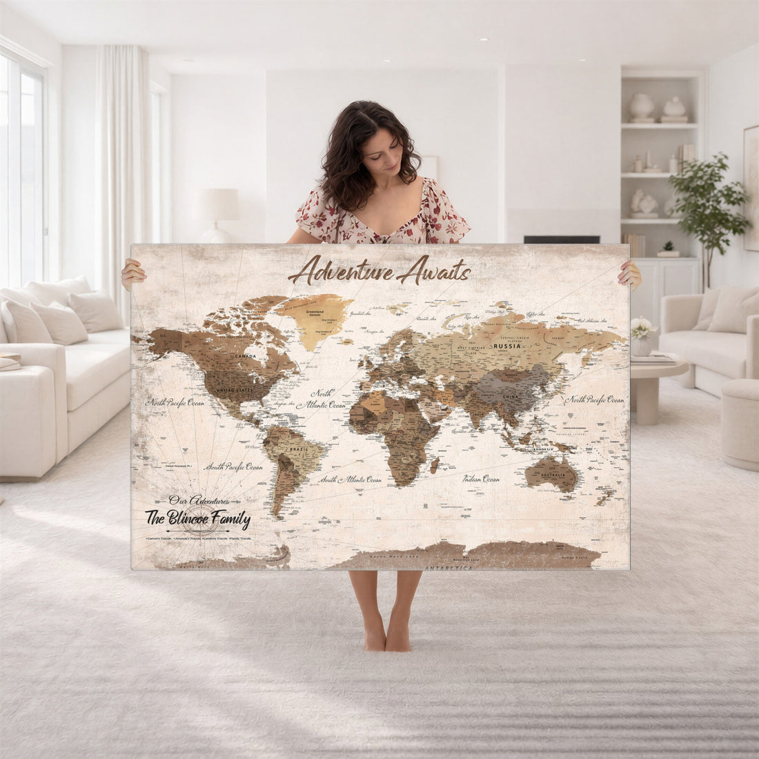 Custom Push Pin World Map Wall Art Canvas Print | Personalized Travel Tracker