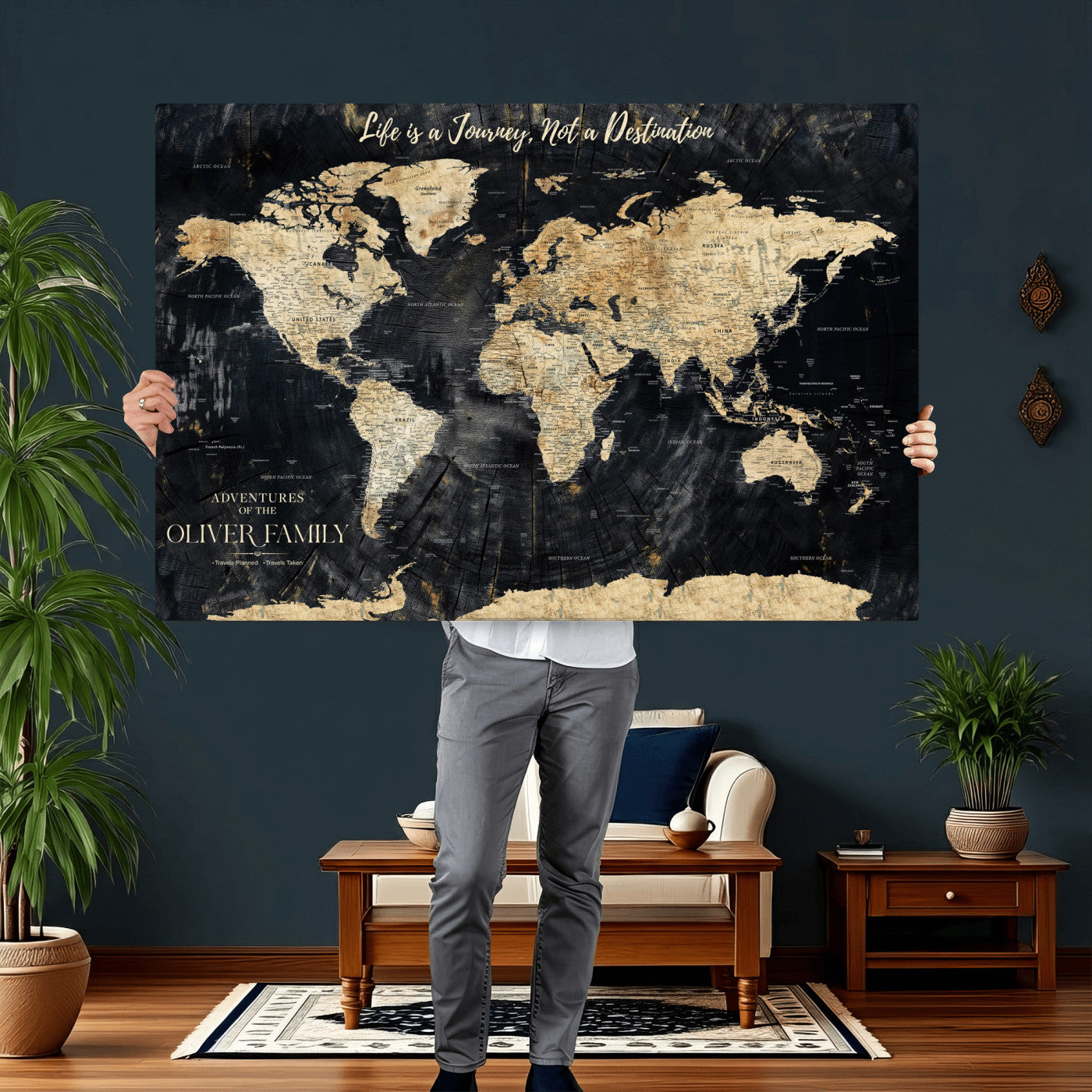 77472096-MGV-CV-36X24 - Custom Push Pin World Map Wall Art Canvas Print – Personalized Travel Tracker with Pins Framed Large for Home and Office Decor