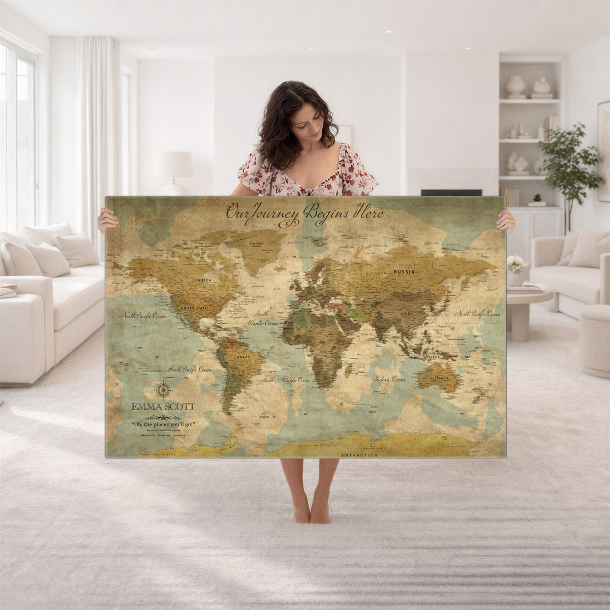 66550749-MGV-CV-36X24 - Custom Push Pin World Map Wall Art Canvas Print | Personalized Travel Tracker with Pins Framed Large for Home and Office Decor