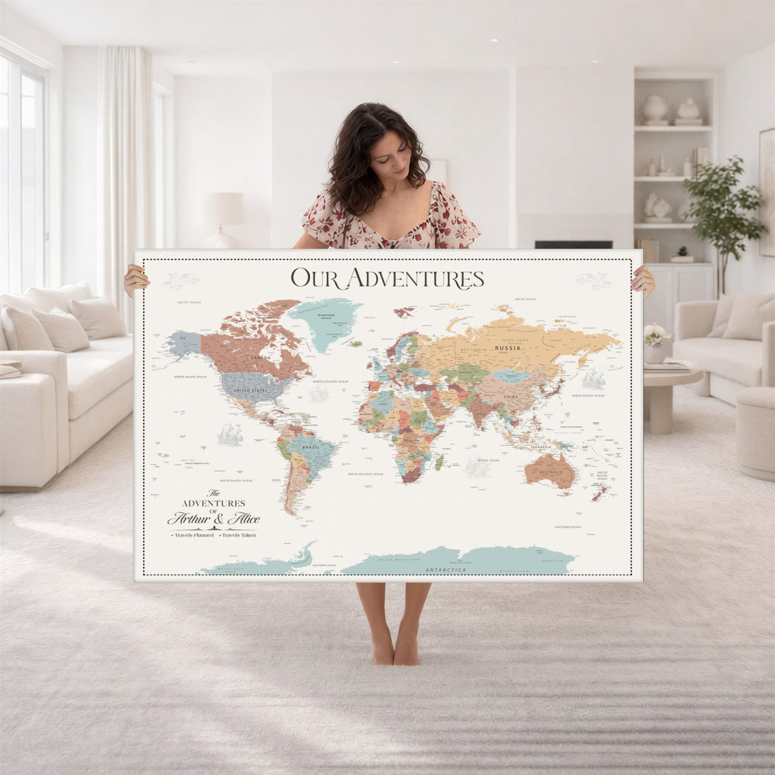 Custom Push Pin World Map Wall Art Canvas Print | Personalized Travel Gift