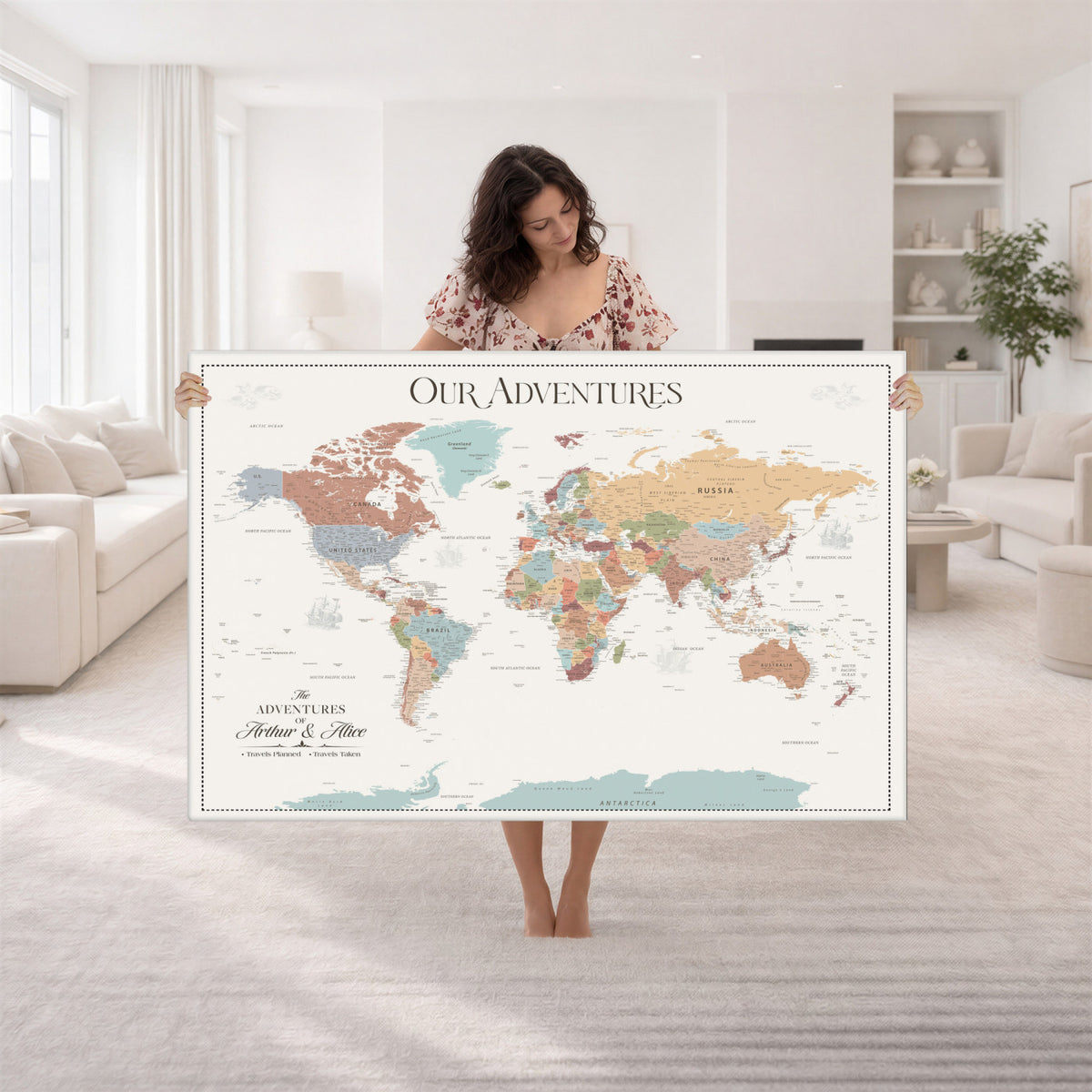 30191756-MGV-CV-36X24 - Custom Push Pin World Map Wall Art Canvas Print | Personalized Travel Gift Personalized Travel Tracker with Pins Framed Large for Home and Office Decor