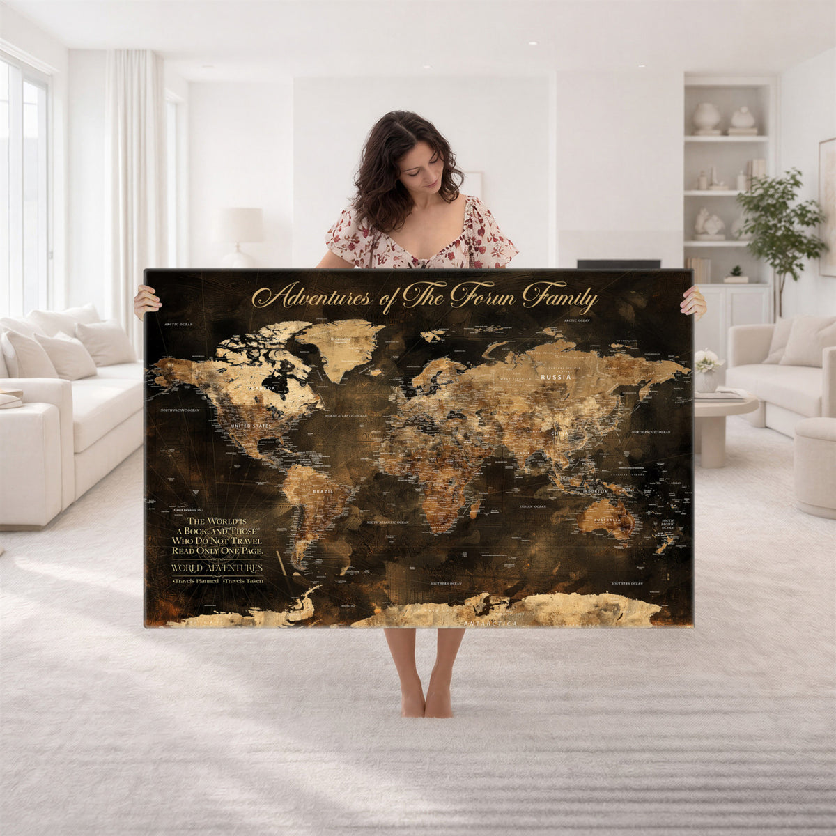 20594960-MGV-CV-36X24 - Custom Push Pin World Map Wall Art Canvas Print – Personalized Travel Tracker with Pins Framed Large for Home and Office Decor