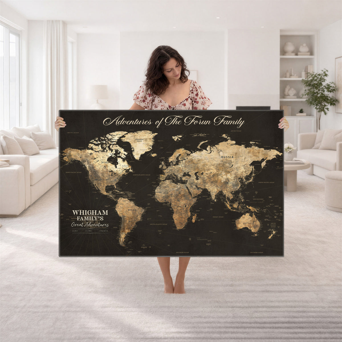 80238567-MGV-CV-36X24 - Custom Push Pin World Map Wall Art Canvas Print | Personalized Travel Tracker with Pins Framed Large for Home and Office Decor