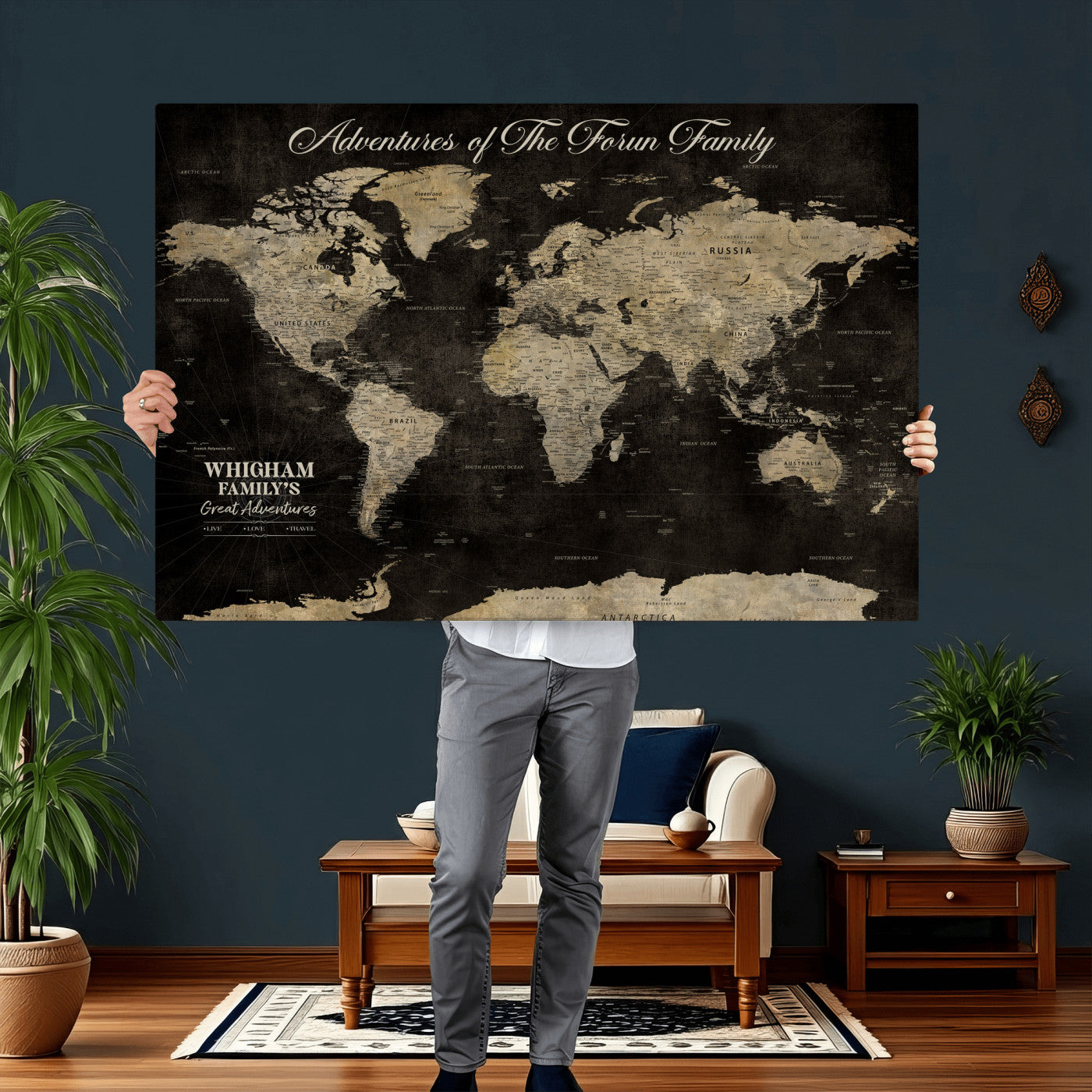 26348249-MGV-CV-36X24 - Custom Push Pin World Map Wall Art Canvas Print – Personalized Travel Tracker with Pins Framed Large for Home and Office Decor