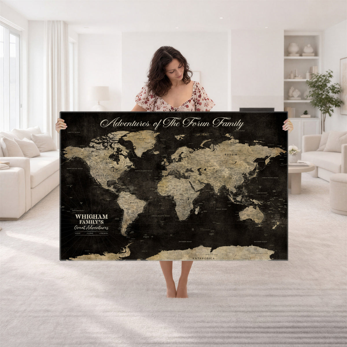 26348249-MGV-CV-36X24 - Custom Push Pin World Map Wall Art Canvas Print | Personalized Travel Tracker with Pins Framed Large for Home and Office Decor