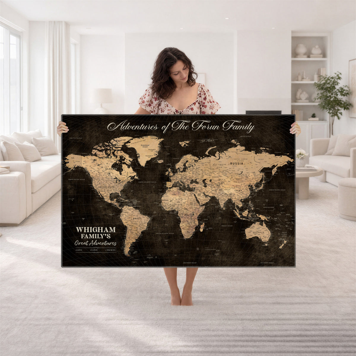 68639184-MGV-CV-36X24 - Custom Push Pin World Map Wall Art Canvas Print | Personalized Travel Tracker with Pins Framed Large for Home and Office Decor