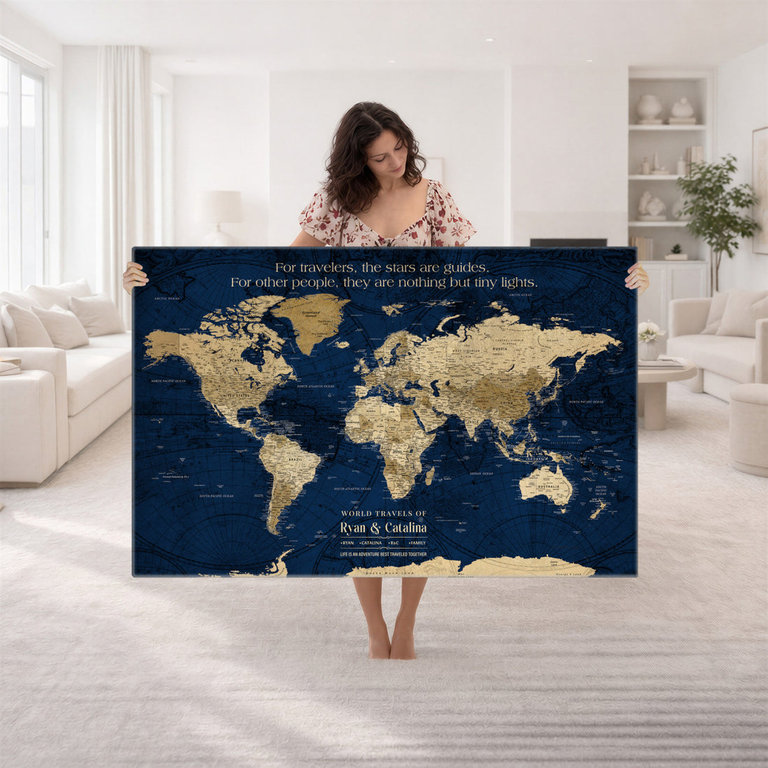 Personalized Framed Black Push Pin Travel Map Canvas Print, Next Trip Planner Map, Dining Room and Bedroom Decor