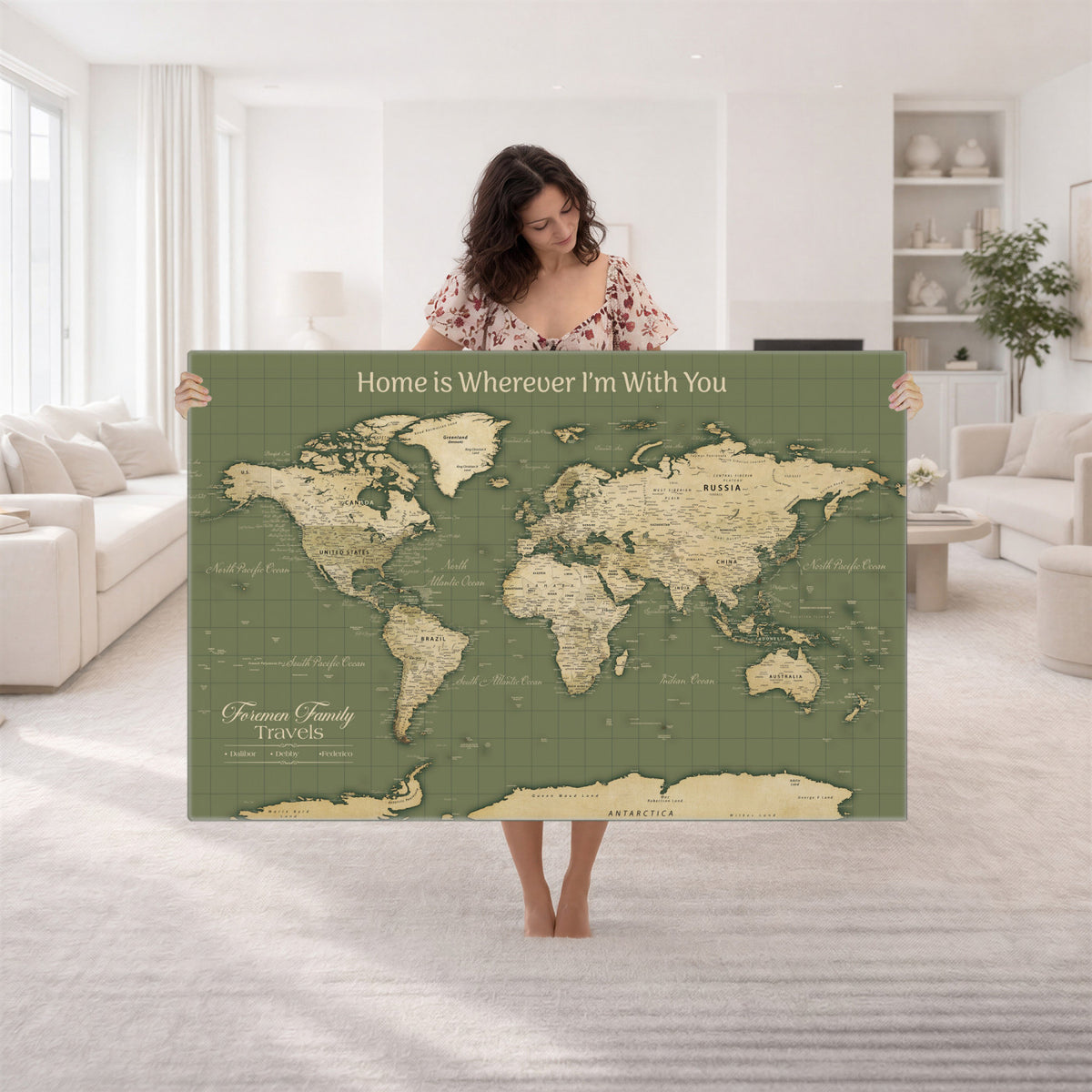 88521244-MGV-CV-36X24 - Custom Push Pin World Map Wall Art Canvas Print | Personalized Travel Tracker with Pins Framed Large for Home and Office Decor