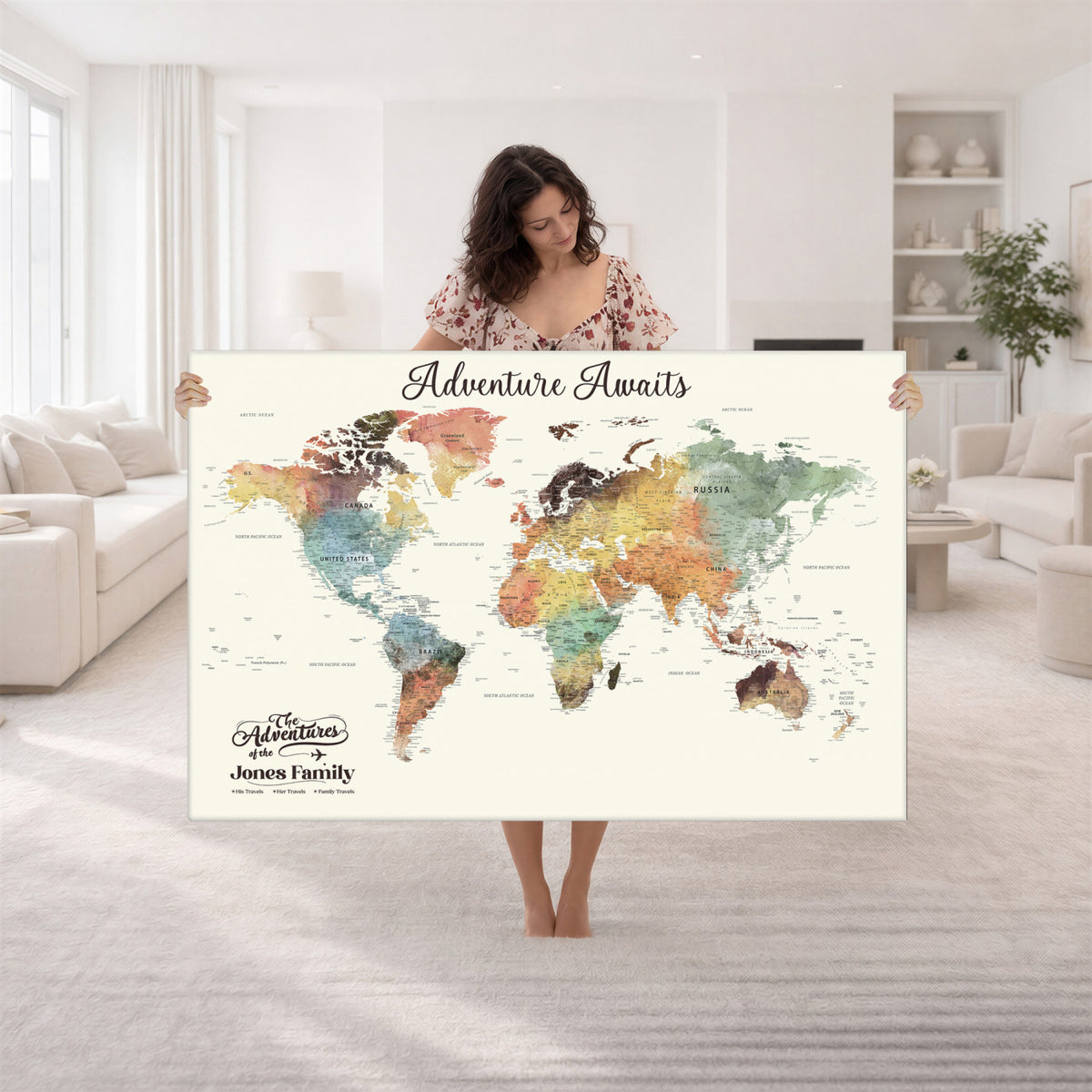 73360781-MGV-CV-36X24 - Custom Push Pin World Map Wall Art Canvas Print | Personalized Travel Tracker - NEWMAP-7