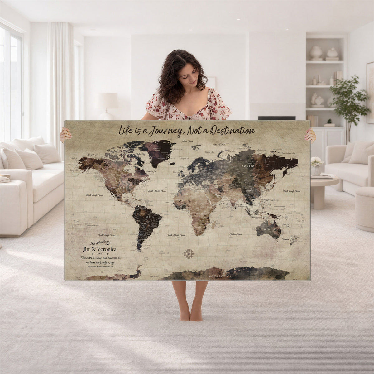 58257942-MGV-CV-36X24 - Custom Push Pin World Map Wall Art Canvas Print | Personalized Travel Tracker with Pins Framed Large for Home and Office Decor