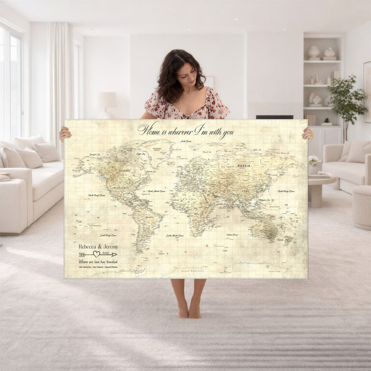 30705590-MGV-CV-36X24 - Custom Push Pin World Map Wall Art Canvas Print | Personalized Travel Tracker with Pins Framed Large for Home and Office Decor