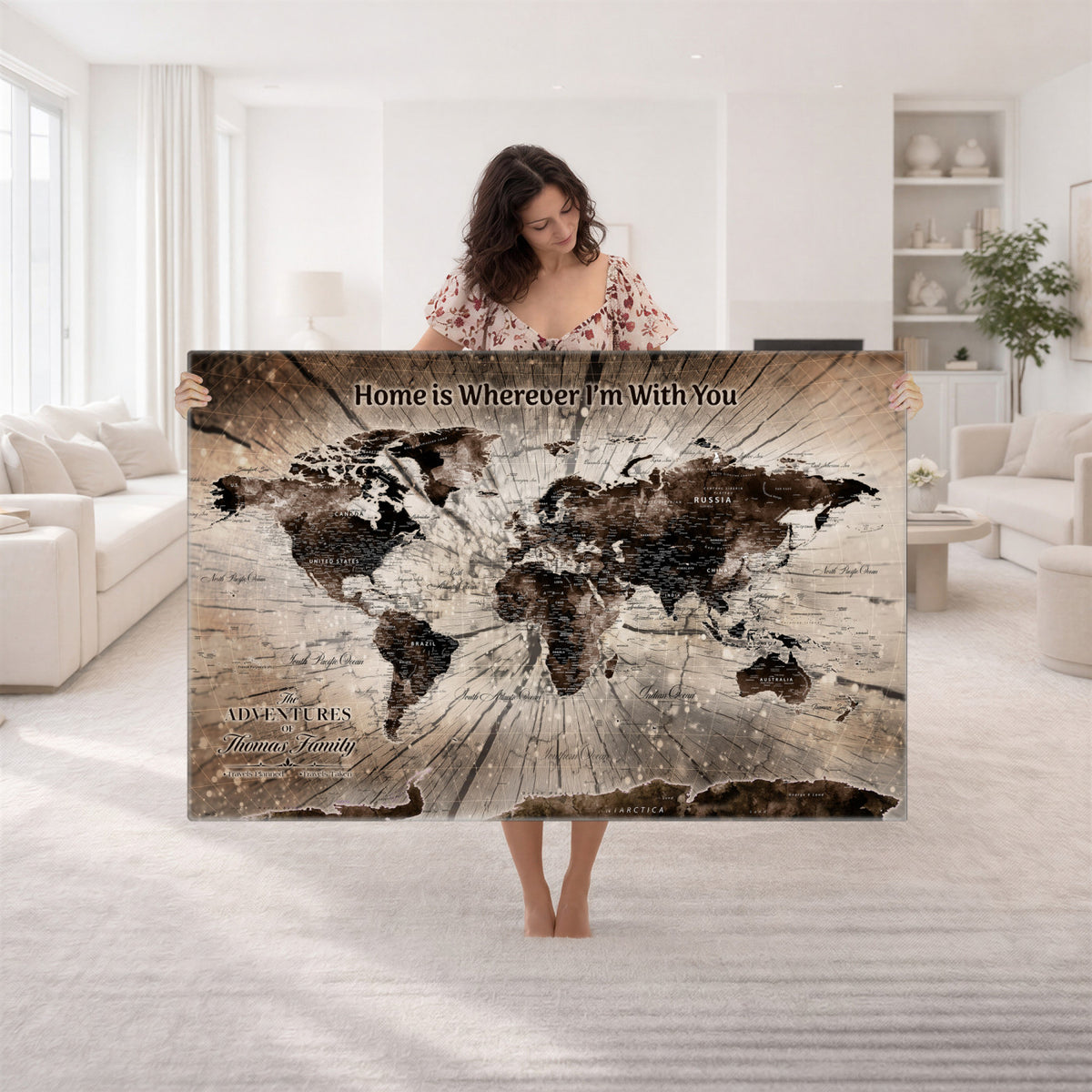 12350515-MGV-CV-36X24 - Personalized Push Pin World Map Wall Art Canvas Print, Customizable Framed Travel Map - NEWMAP-085