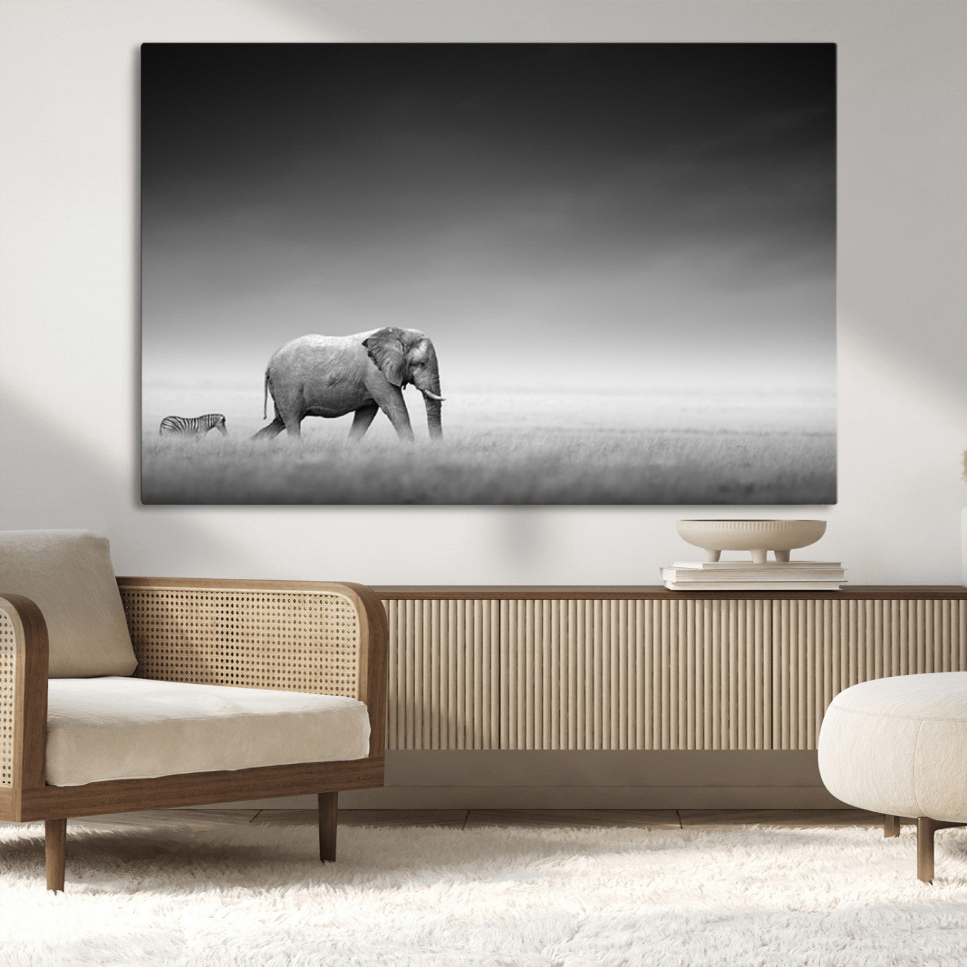 MGV-CV-36X24 - Elephand and Zebra Wall Art Canvas Print, Modern Artwork