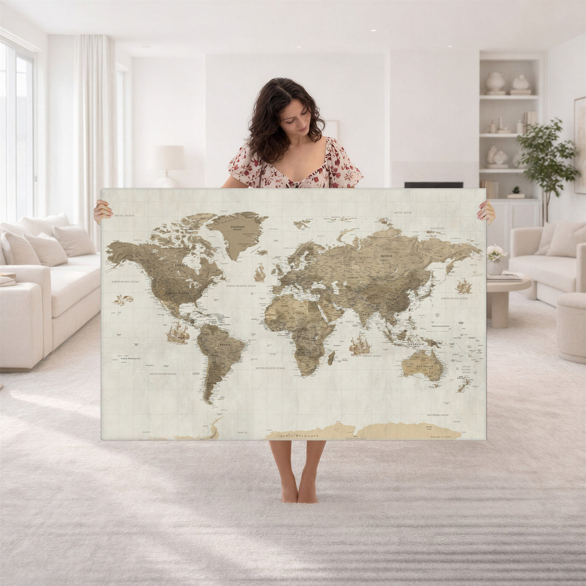 28283260-MGV-CV-36X24 - Detailed World Map Wall Art Canvas Print