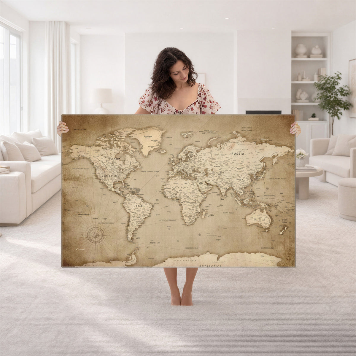 34795134-MGV-CV-36X24 - World Map Wall Art Canvas Print, Modern Decorative Framed Map Artwork Prints for Living Room, Office, Bedroom Wall Decor