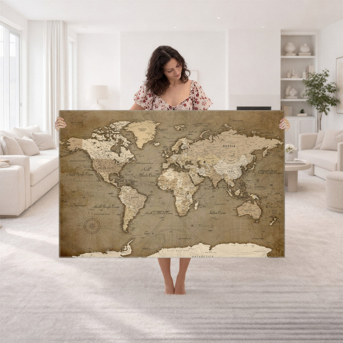 82314635-MGV-CV-36X24 - World Map Wall Art Canvas Print, Modern Decorative Framed Map Artwork Prints for Living Room, Office, Bedroom Wall Decor