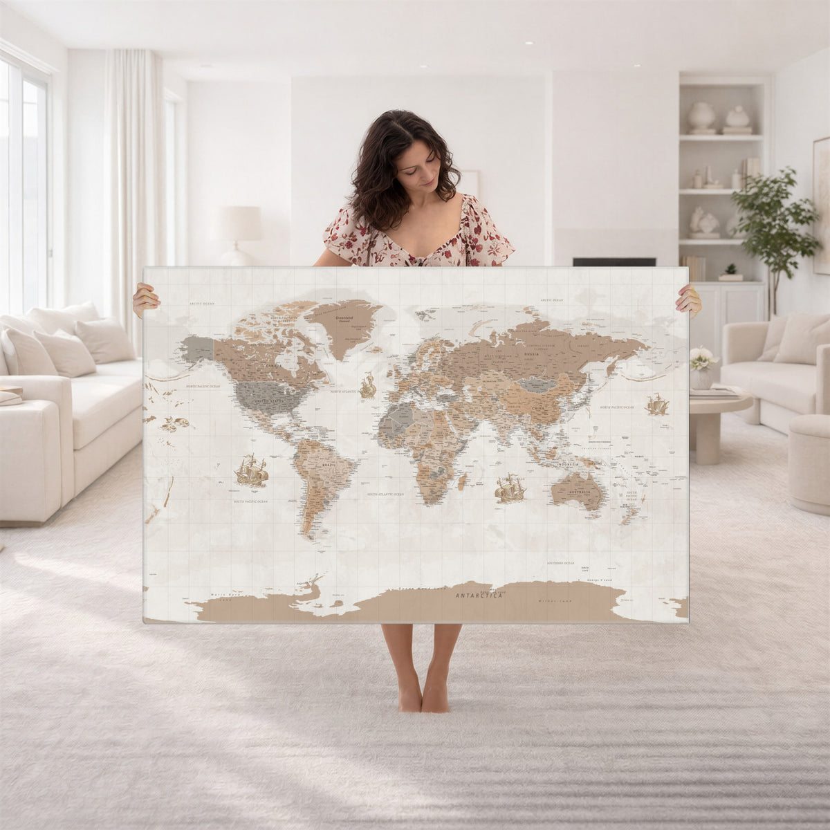 85057279-MGV-CV-36X24 - Framed Large World Map Canvas Print for Office Decor