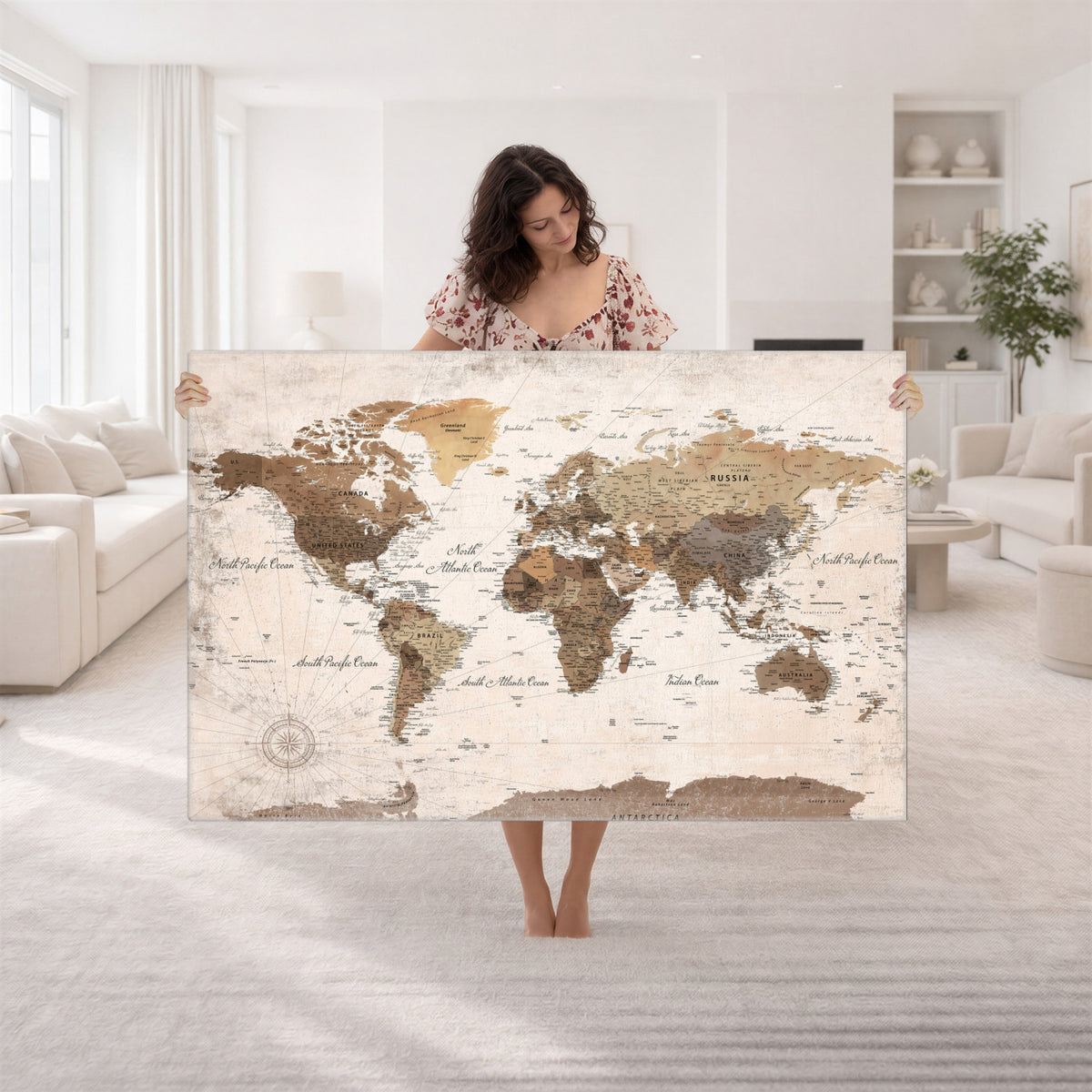 38923639-MGV-CV-36X24 - World Map Wall Art Canvas Print, Modern Decorative Framed Map Artwork Prints for Living Room, Office, Bedroom Wall Decor