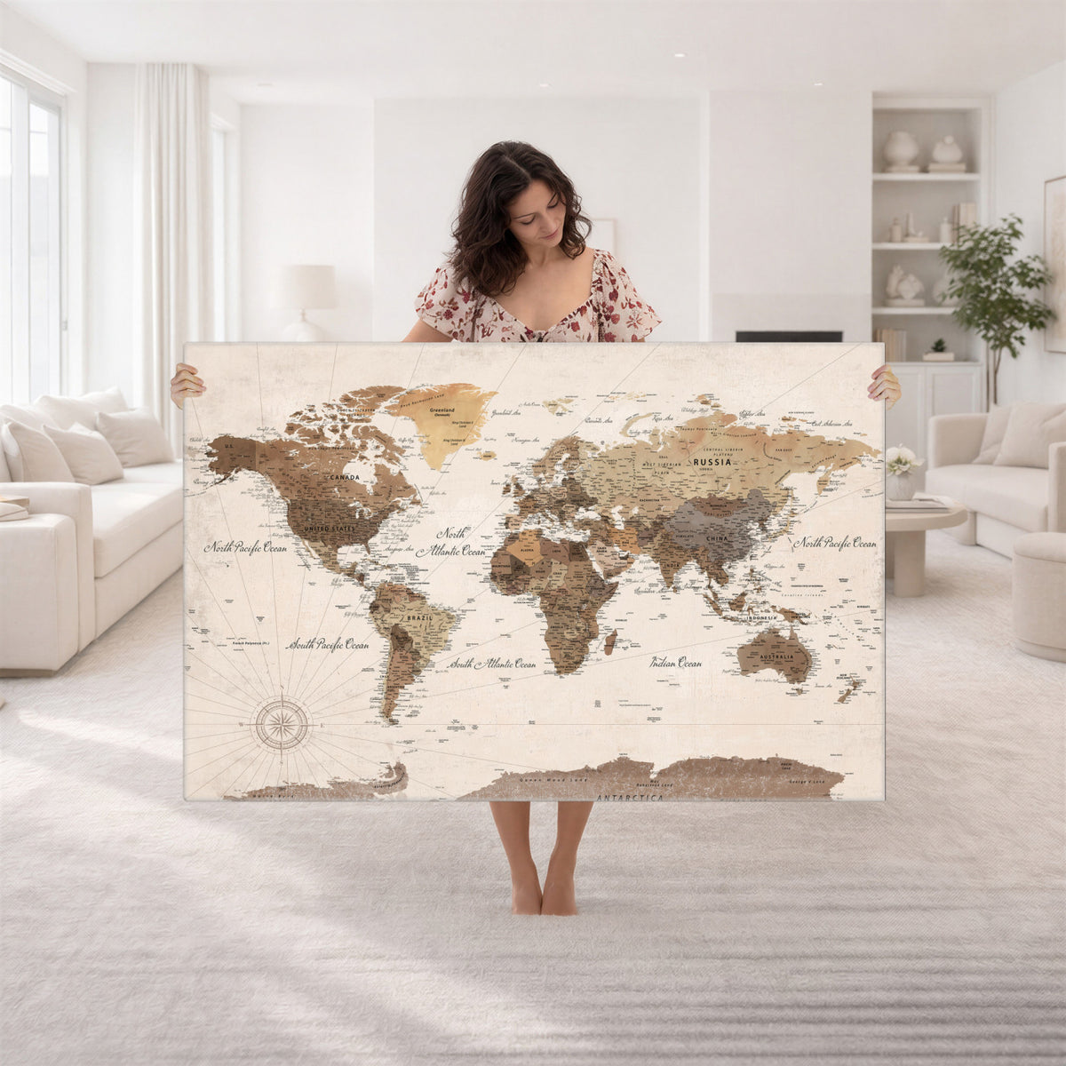 69860078-MGV-CV-36X24 - World Map Wall Art Canvas Print, Modern Decorative Framed Map Artwork Prints for Living Room, Office, Bedroom Wall Decor
