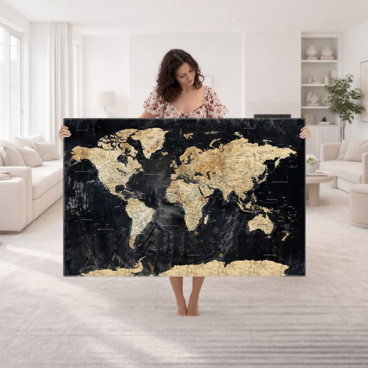 45535041-MGV-CV-36X24 - Framed Large World Map Wall Art Canvas Print for Living Room