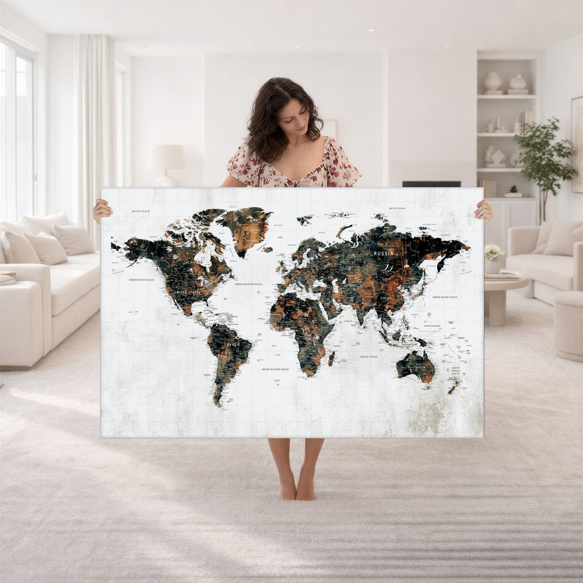 60008766-MGV-CV-36X24 - Large World Map Canvas Print – Framed Travel Map Wall Art