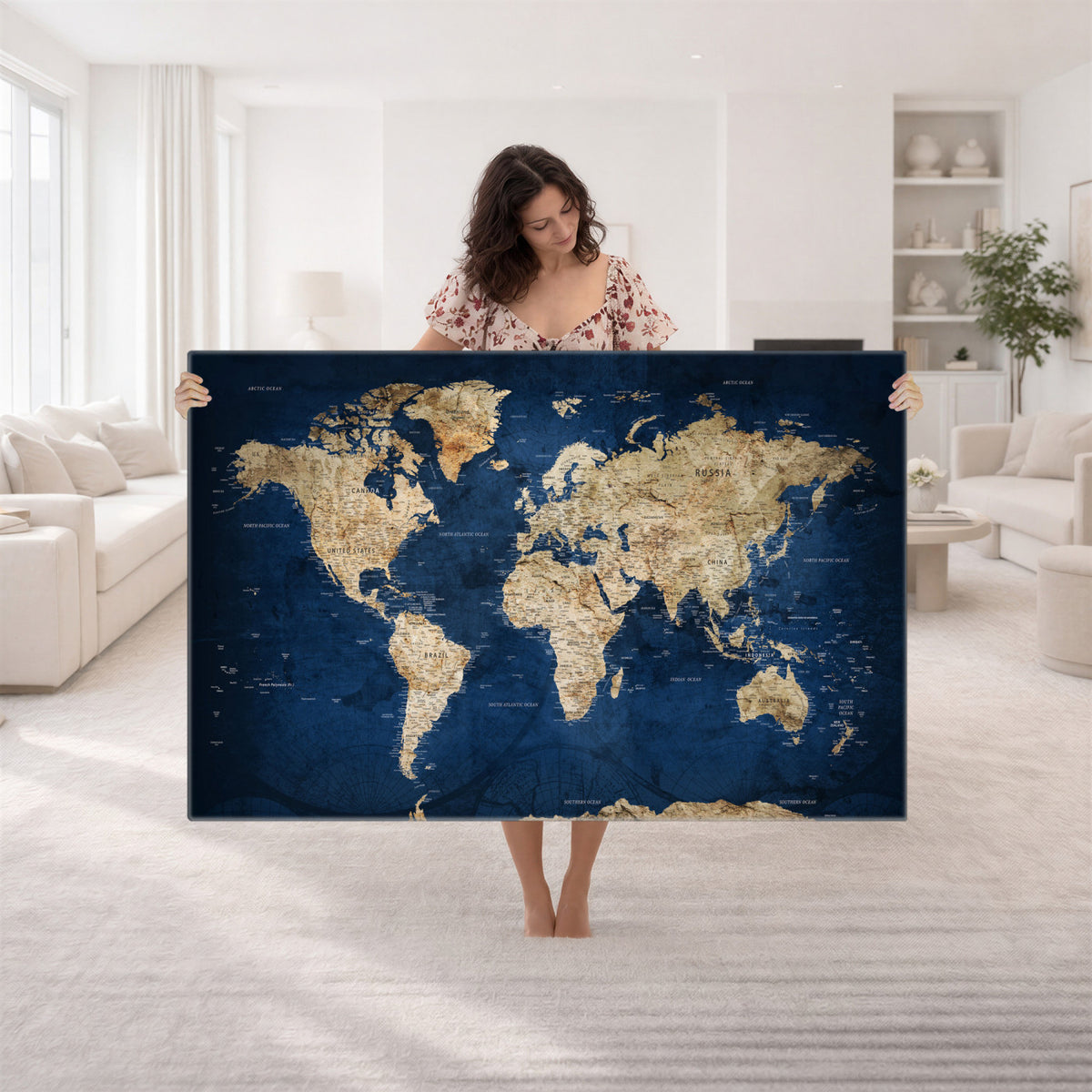 57503519-MGV-CV-36X24 - World Map Canvas Print – Framed Travel Map Wall Art for