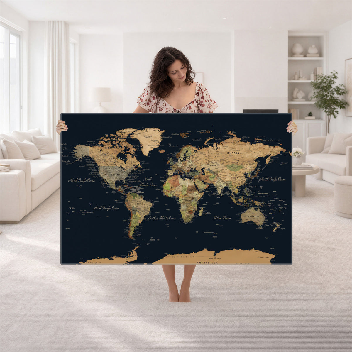 94449133-MGV-CV-36X24 - Vintage World Map Canvas on the Dark Background Wall Art