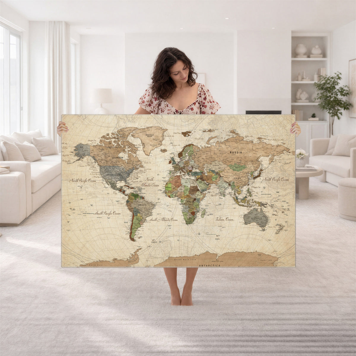 16856902-MGV-CV-36X24 - Vintage World Map Canvas Wall Art - Rustic Grunge Texture