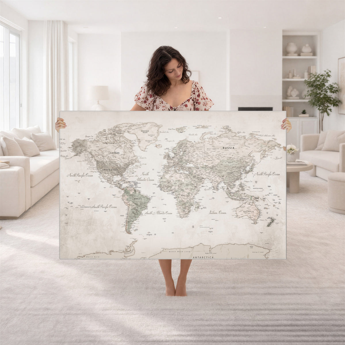 90355419-MGV-CV-36X24 - Antique Style World Map Canvas Print | Vintage Detailed World Map Art for Travel Lovers