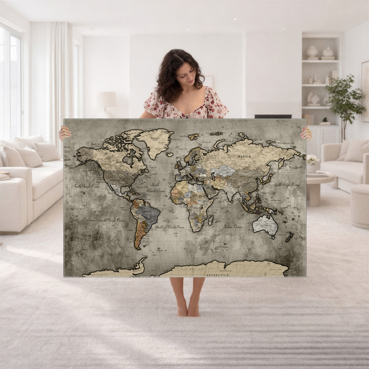 85218700-MGV-CV-36X24 - World Map Canvas Print, Detailed Map of the World Wall Art
