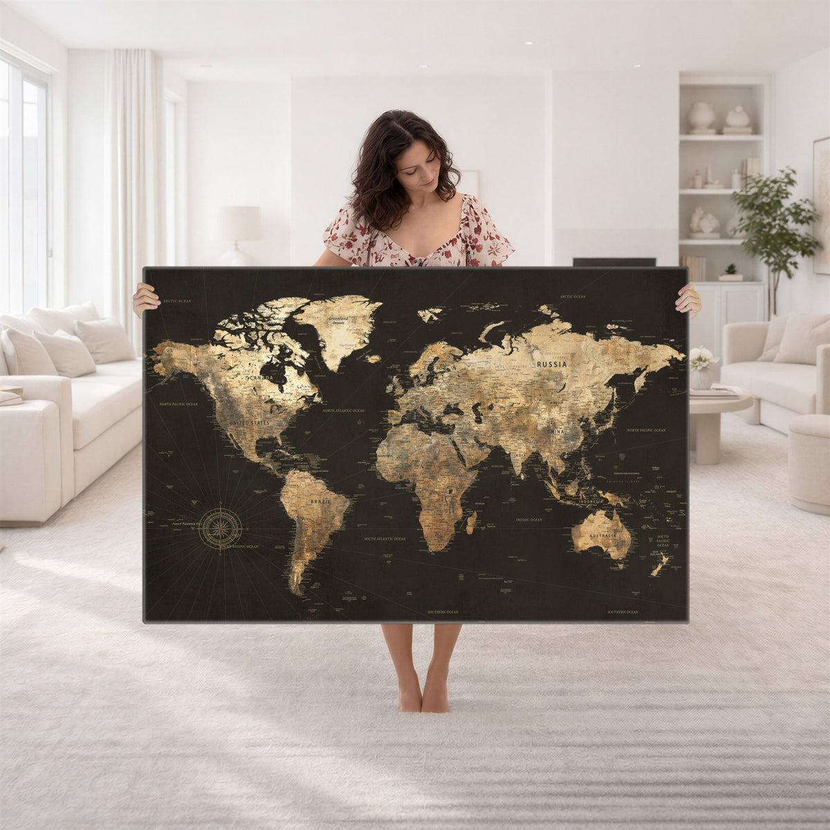 70985630-MGV-CV-36X24 - Framed World Map with Pin Canvas Print – Detailed World Map