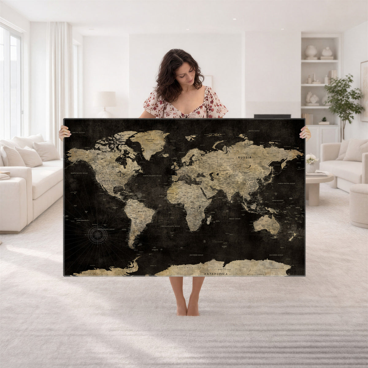60653880-MGV-CV-36X24 - Push Pin World Map Canvas Wall Art Print, Interactive Travel