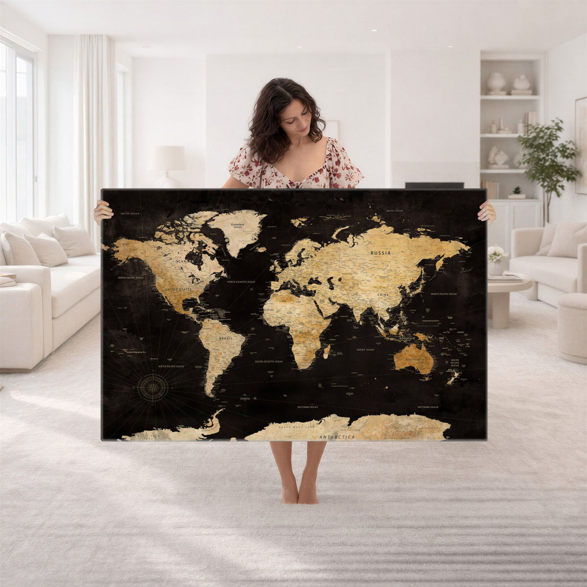 70468159-MGV-CV-36X24 - Extra Large World Map Canvas Print – Detailed Map Classic