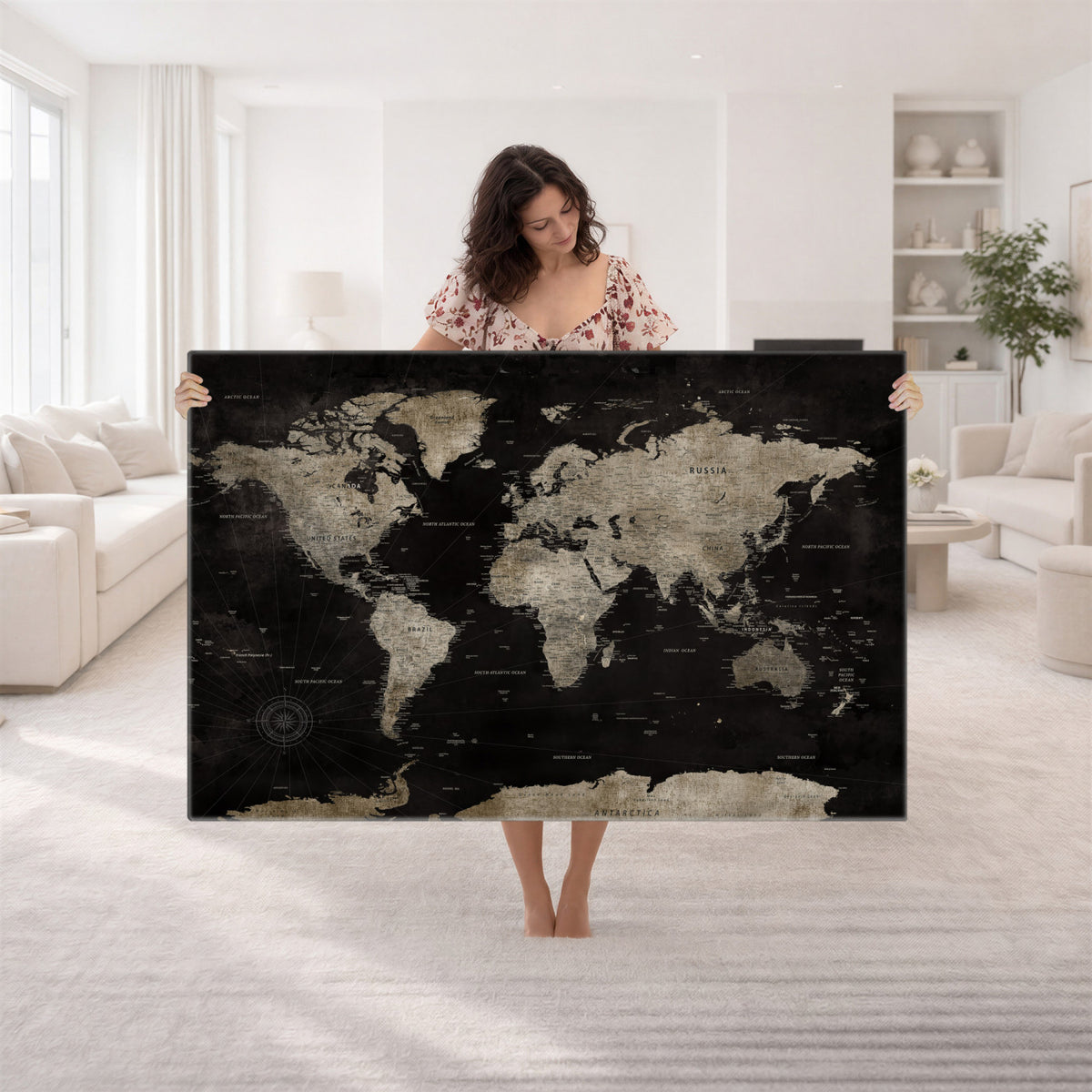 56225956-MGV-CV-36X24 - Detailed World Map Wall Art Print - Large Framed World Map
