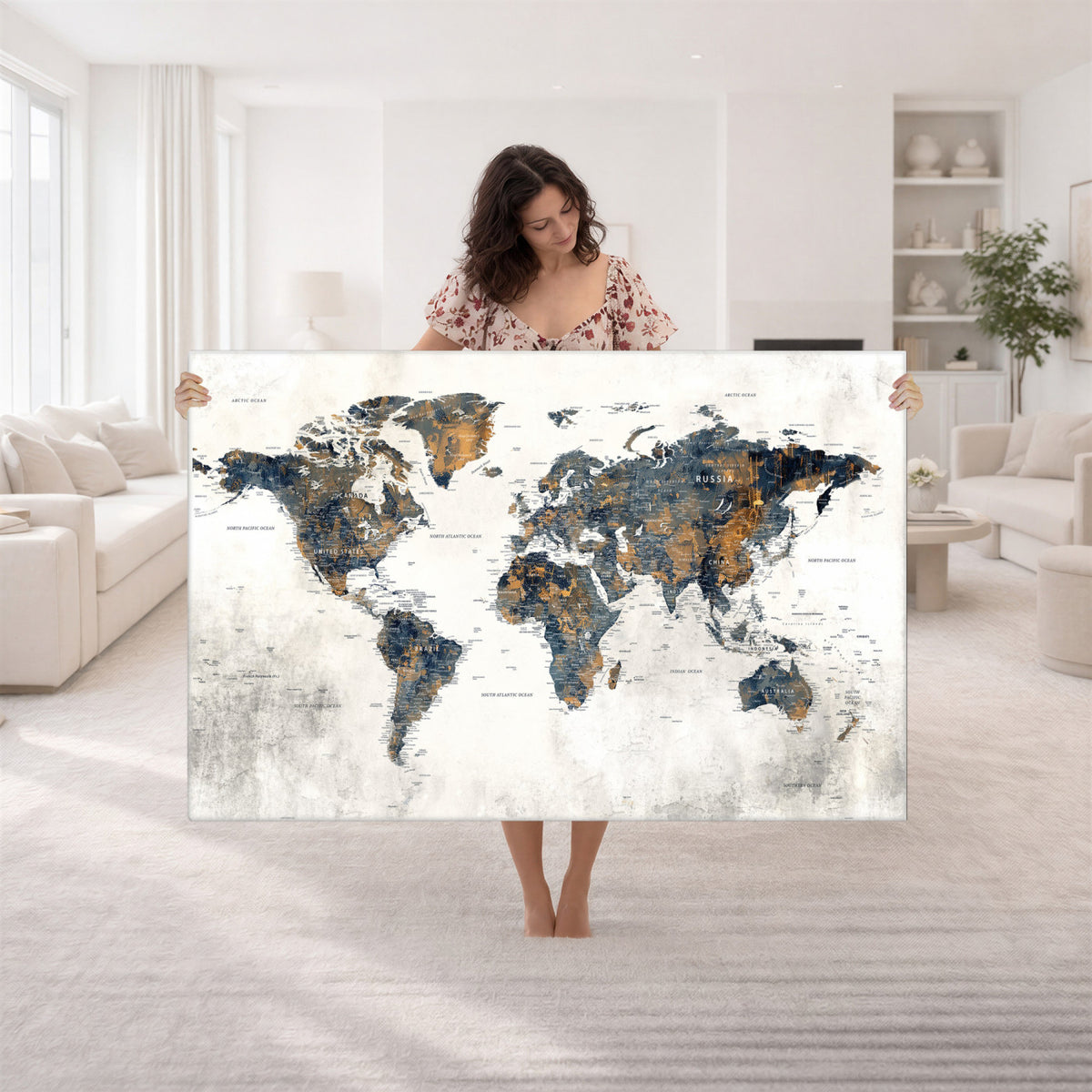 52451147-MGV-CV-36X24 - World Map Wall Art Canvas Print for Office Wall Decor