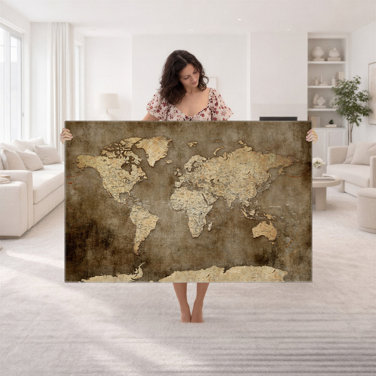 35847542-MGV-CV-36X24 - Dark Vintage World Map Canvas Wall Art Print, Antique Map